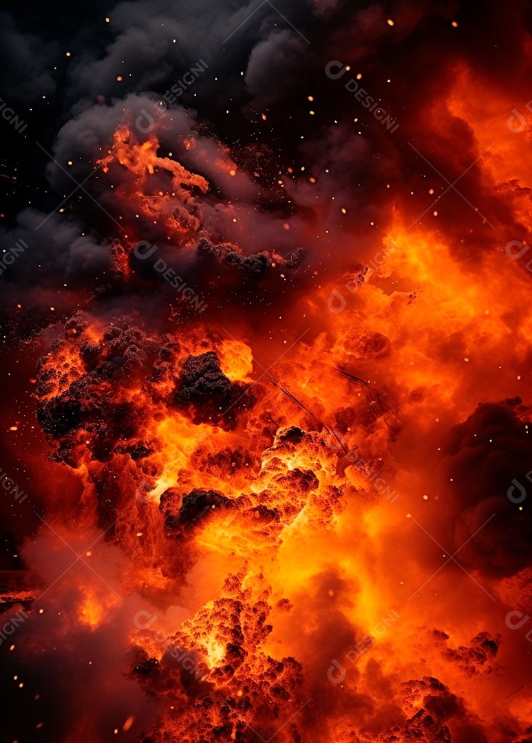 Explosão de fogo e fumaça