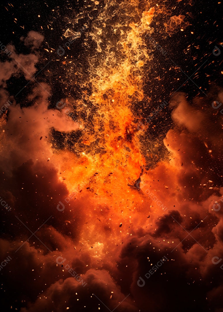 Explosão de fogo e fumaça