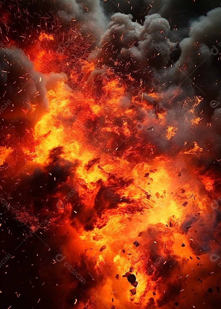 Explosão de fogo e fumaça