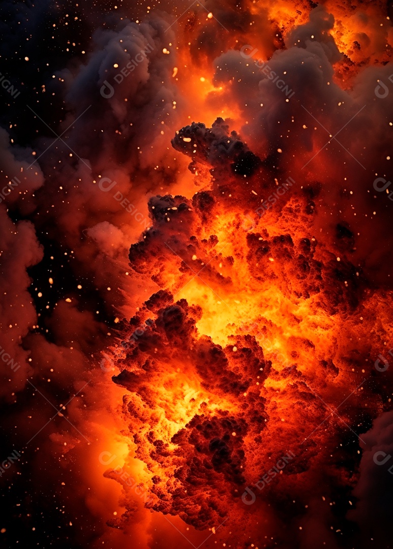 Explosão de fogo e fumaça