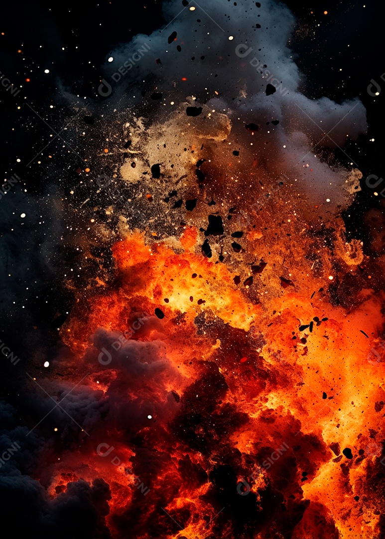 Explosão de fogo e fumaça