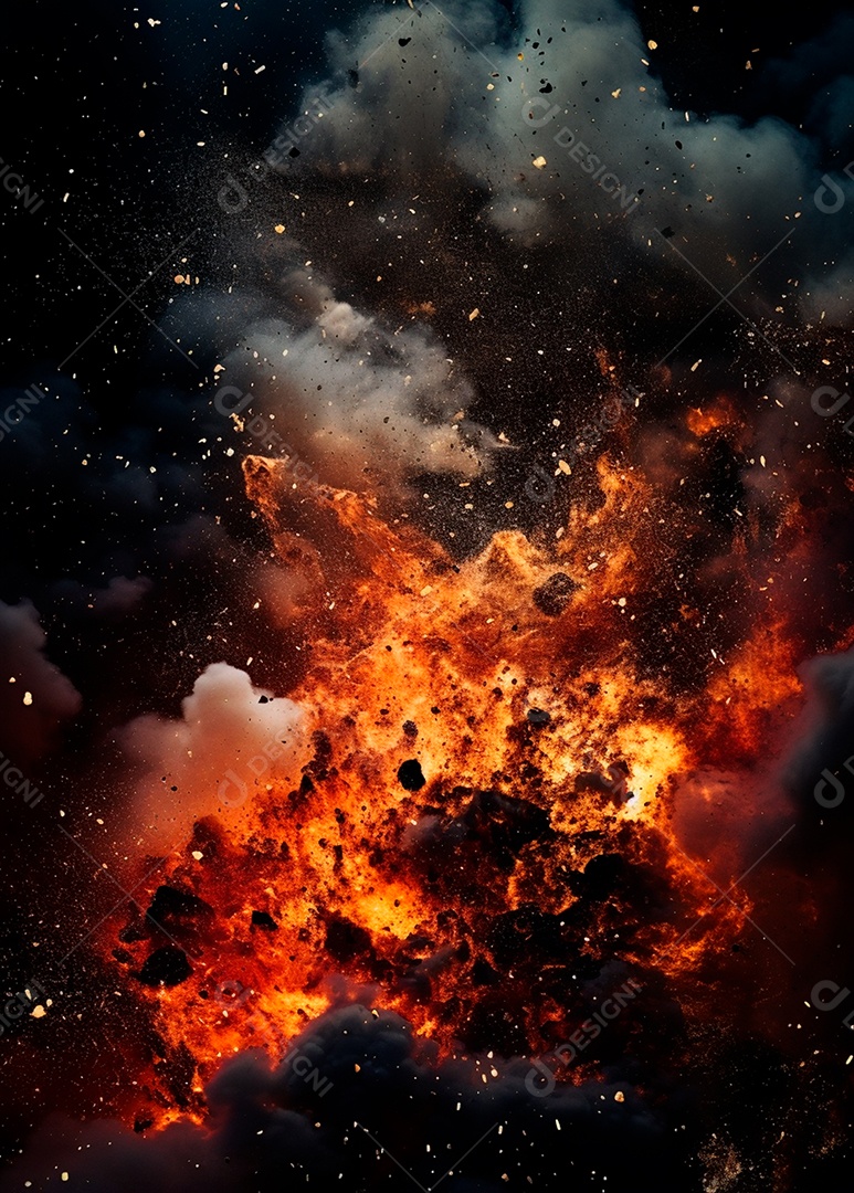 Explosão de fogo e fumaça