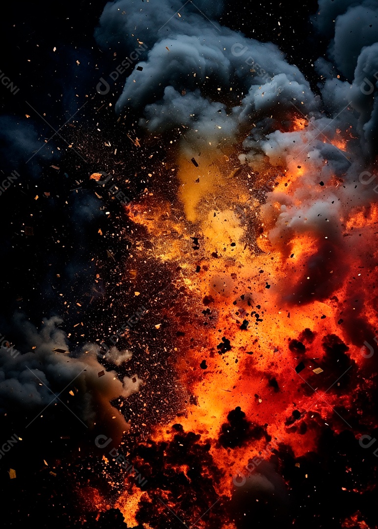 Explosão de fogo e fumaça