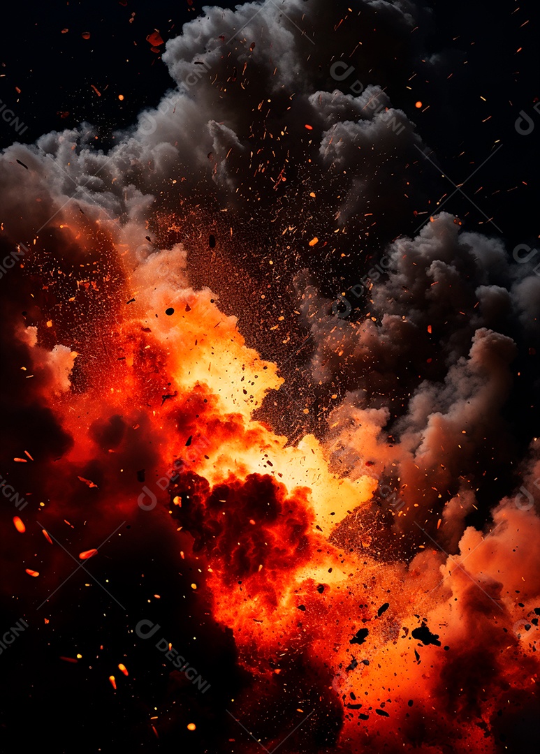 Explosão de fogo e fumaça