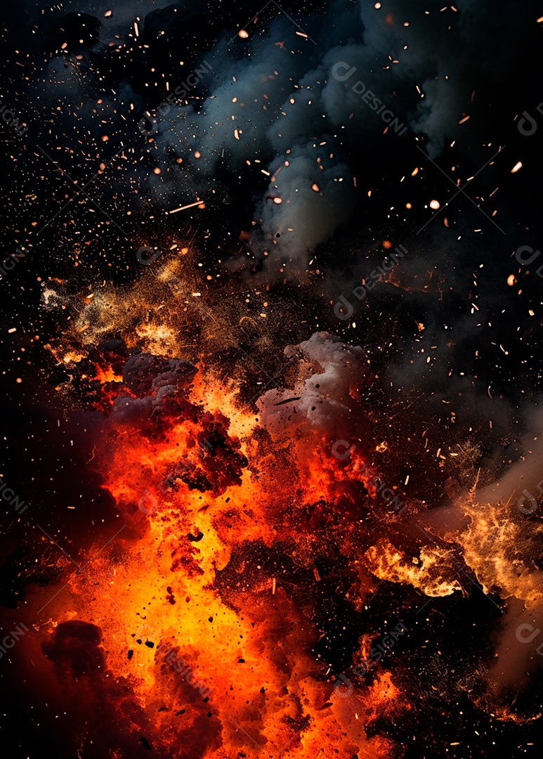 Explosão de fogo e fumaça