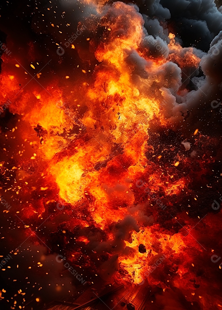 Explosão de fogo e fumaça