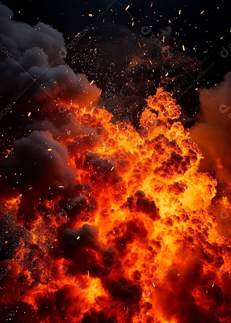 Explosão de fogo e fumaça