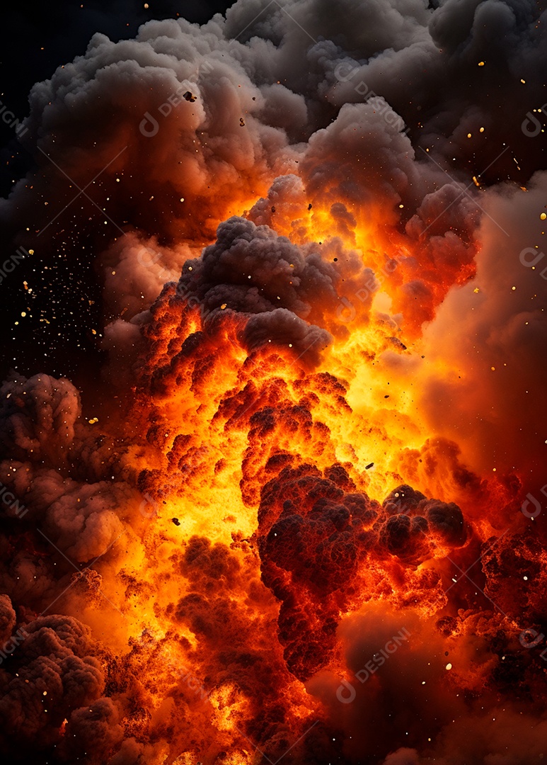 Explosão de fogo e fumaça