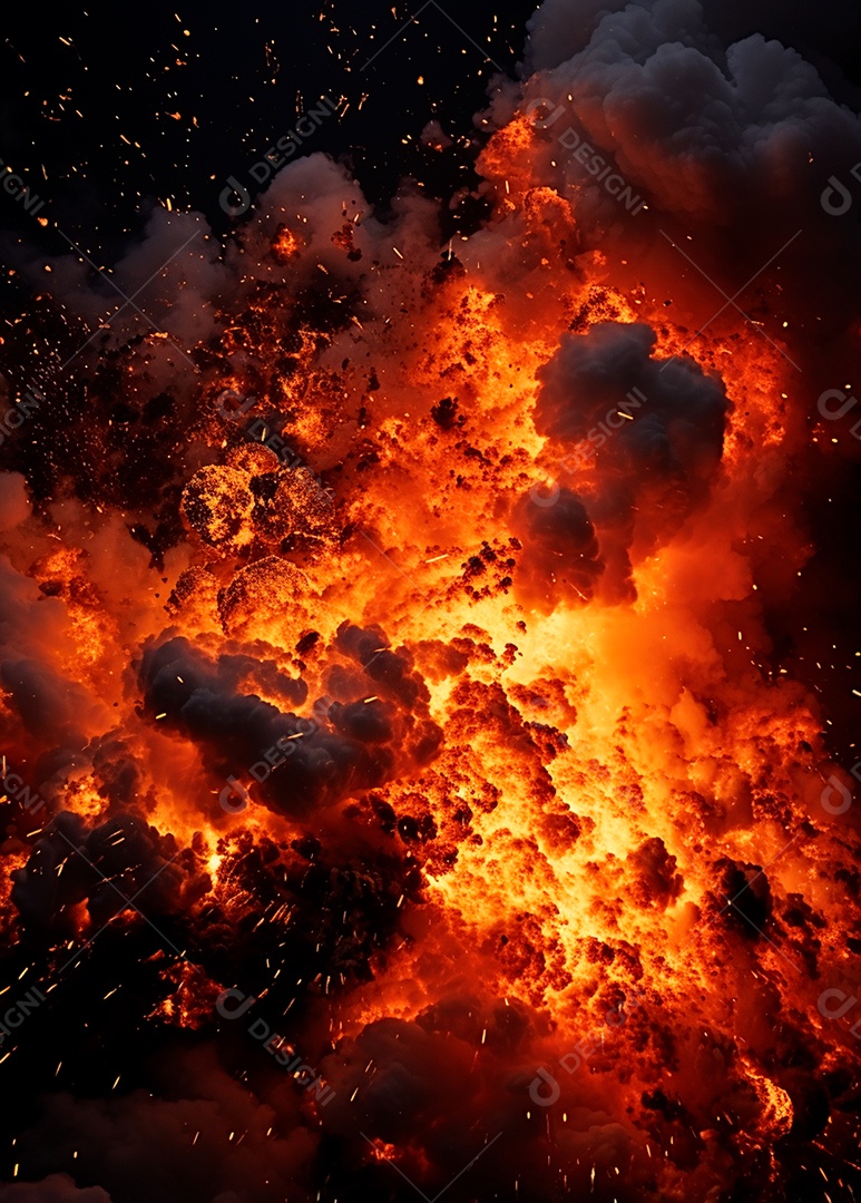 Explosão de fogo e fumaça