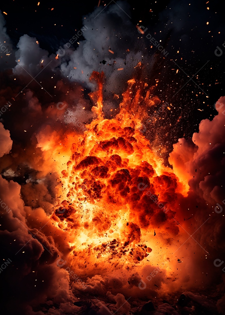 Explosão de fogo e fumaça