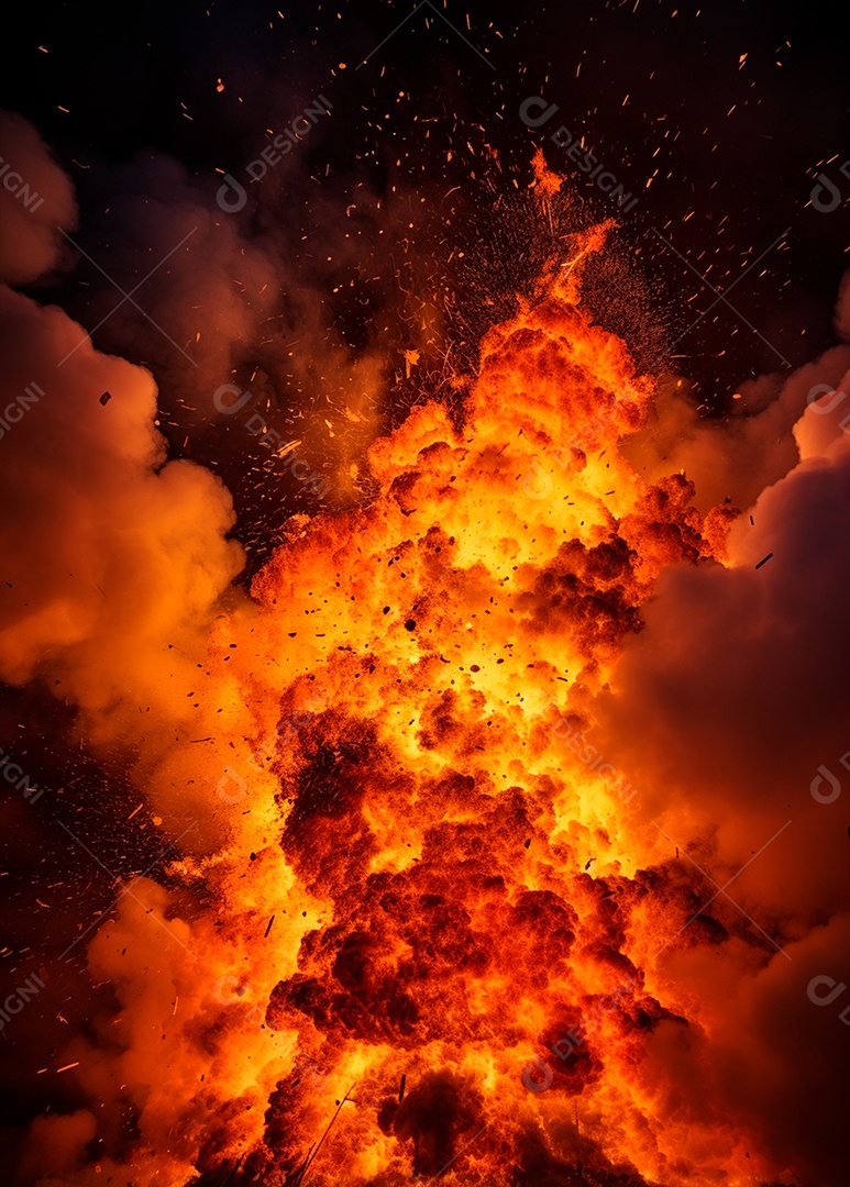 Explosão de fogo e fumaça