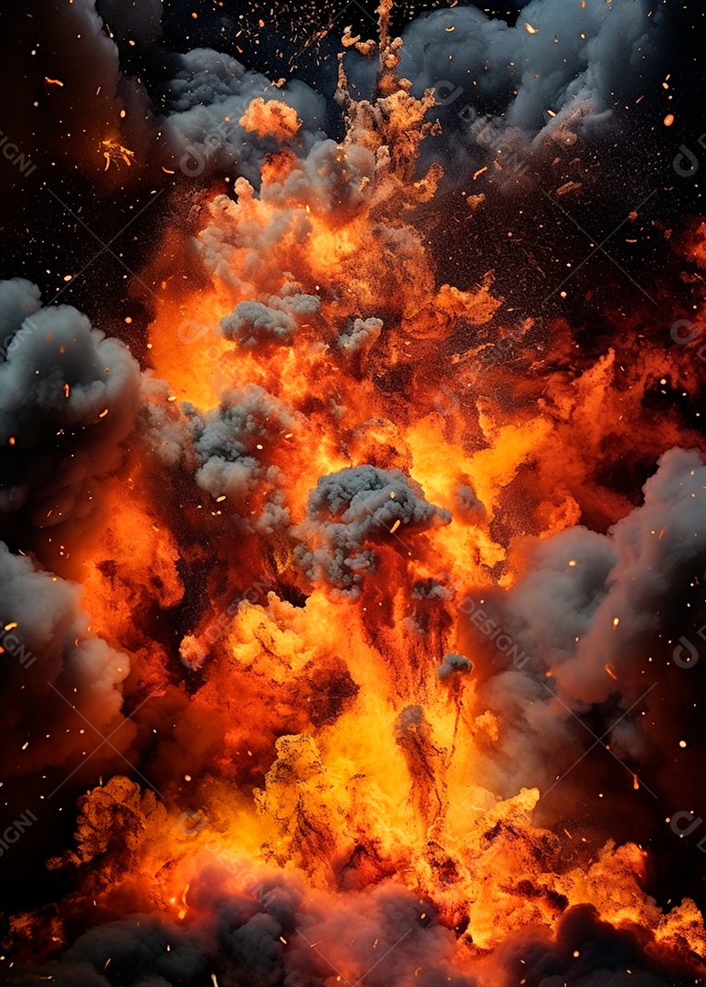 Explosão de fogo e fumaça
