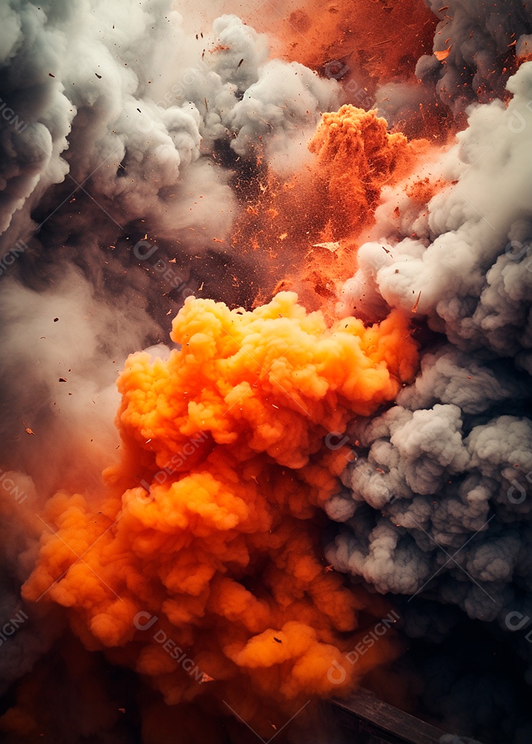 Explosão de fogo e fumaça