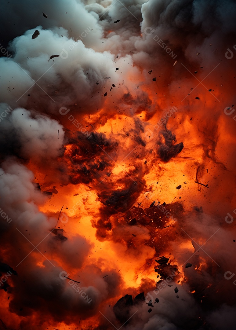 Explosão de fogo e fumaça