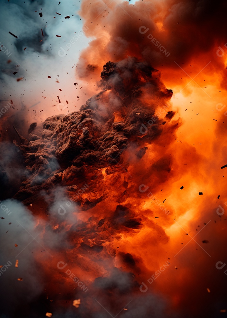 Explosão de fogo e fumaça