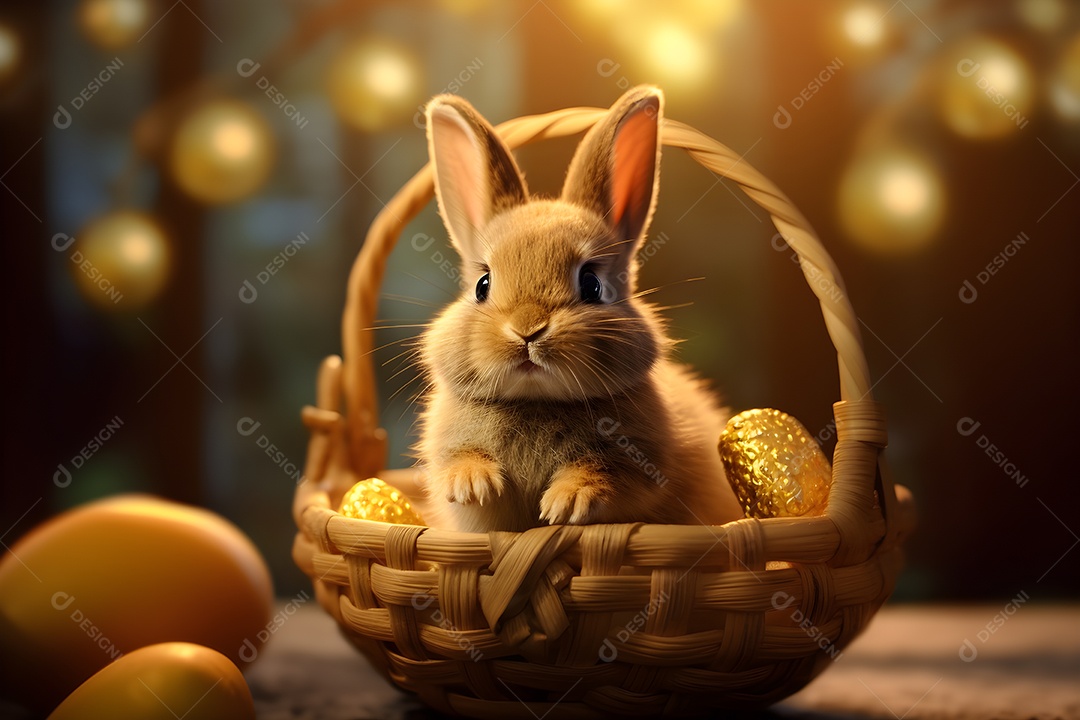 Coelho em um balde em fundo Bokeh