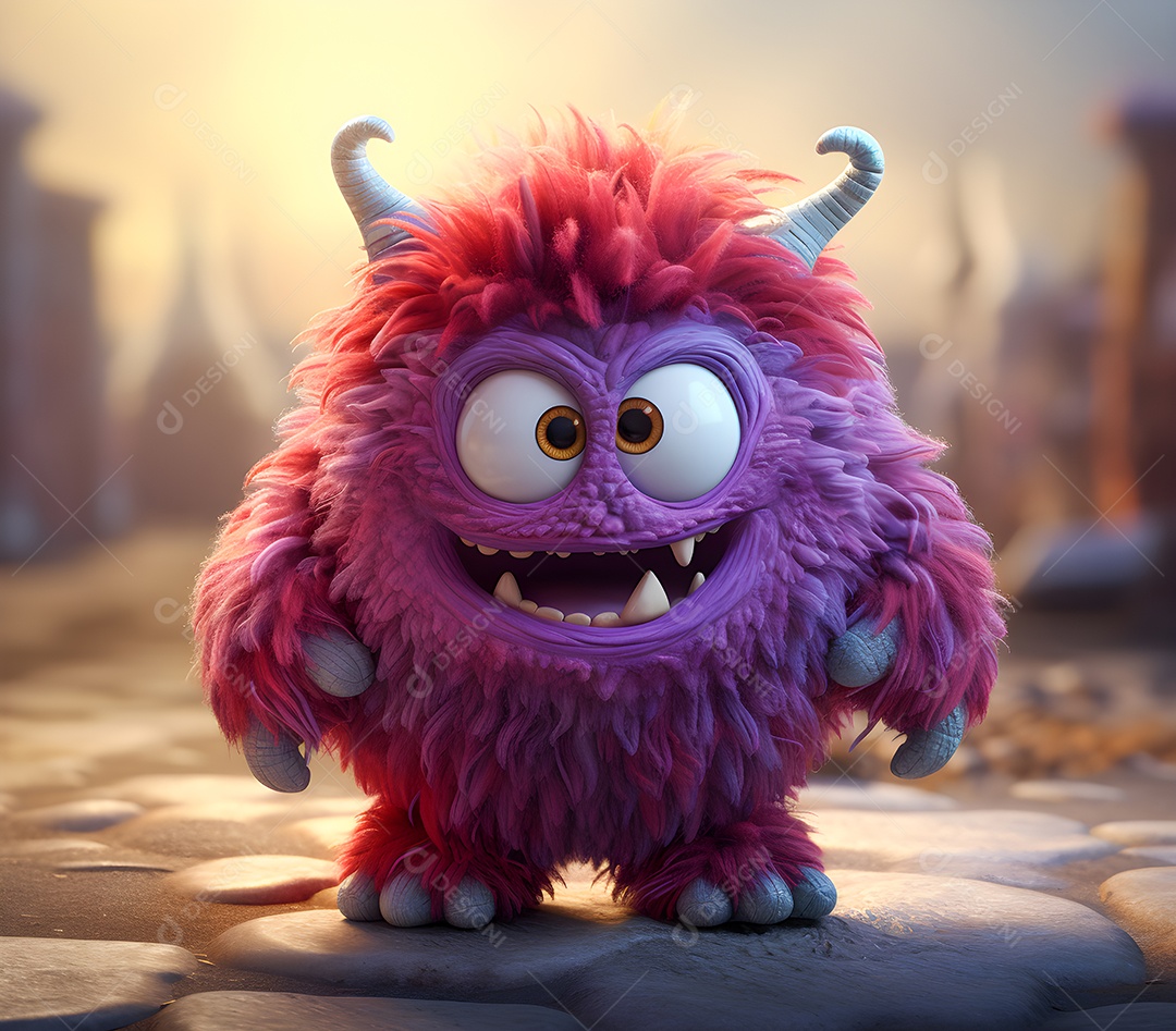 Monstrinho roxo fofo nas rochas