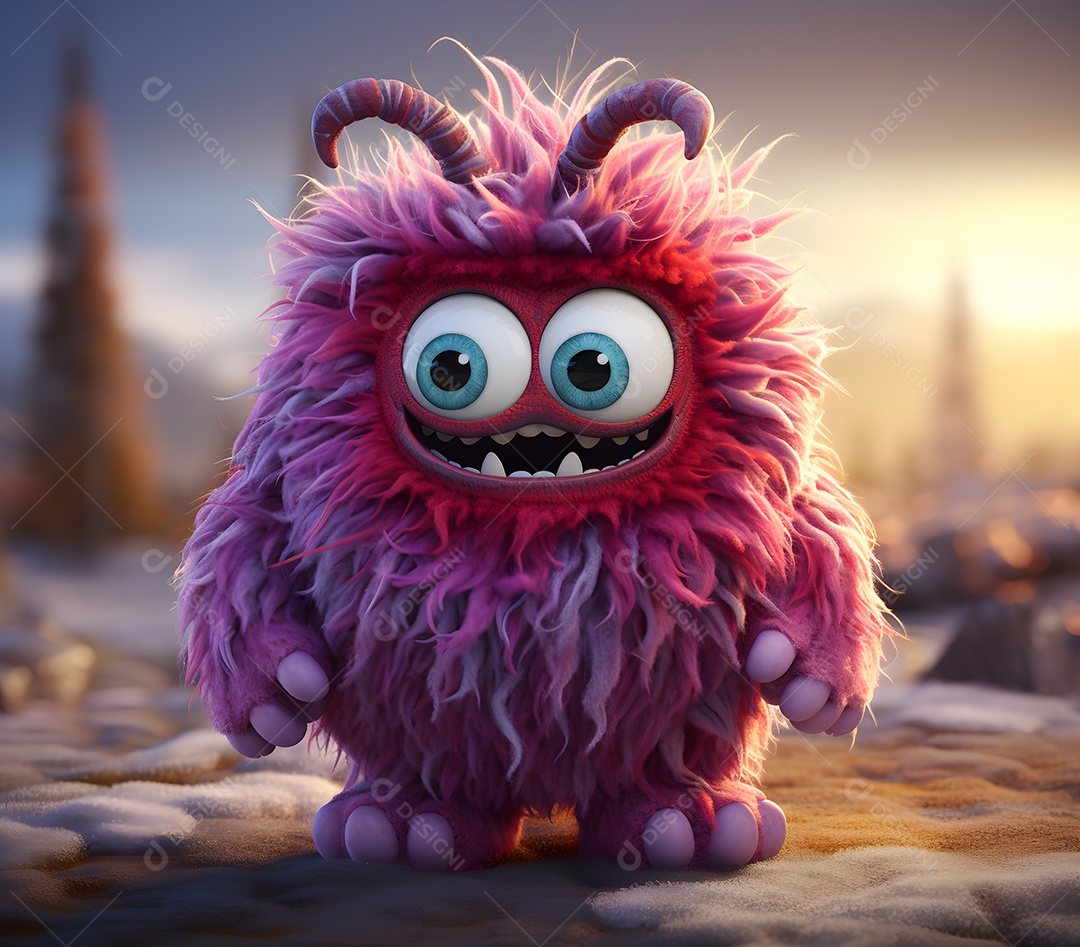 Monstrinho roxo fofo nas rochas