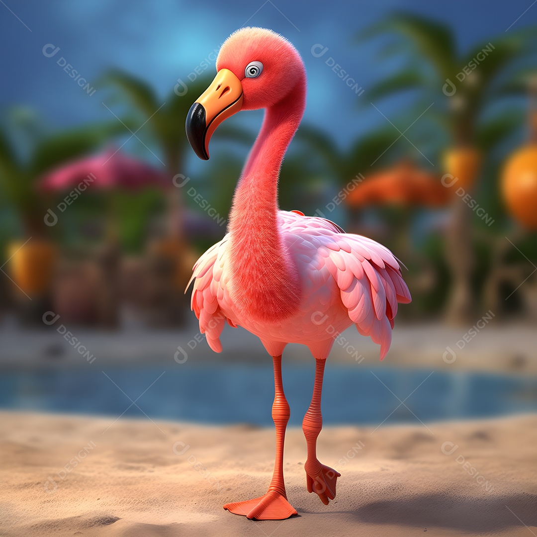 Flamingo fofo na praia