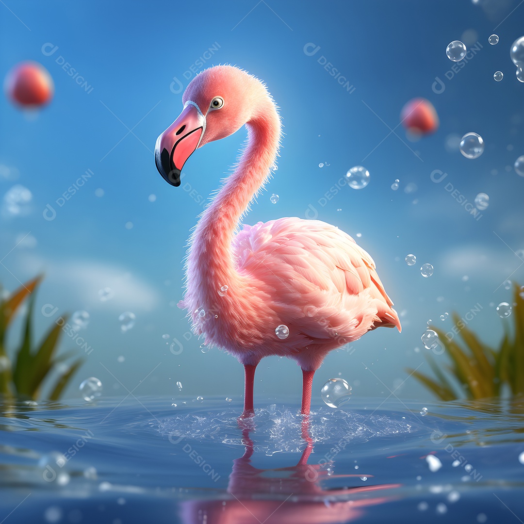 Flamingo rosa fofo em pé na areia