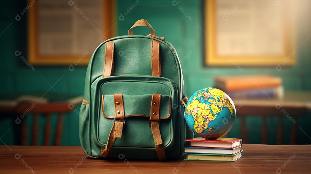 Mochila escolar infantil na volta às aulas. Esta cena é gerada através de inteligência artificial.