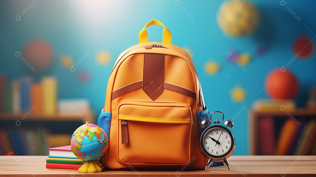 Mochila escolar infantil na volta às aulas. Esta cena é gerada através de inteligência artificial.