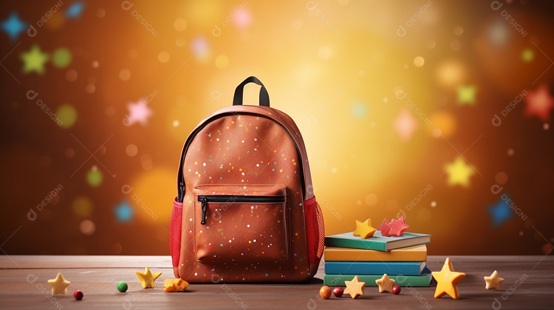 Mochila escolar infantil na volta às aulas. Esta cena é gerada através de inteligência artificial.