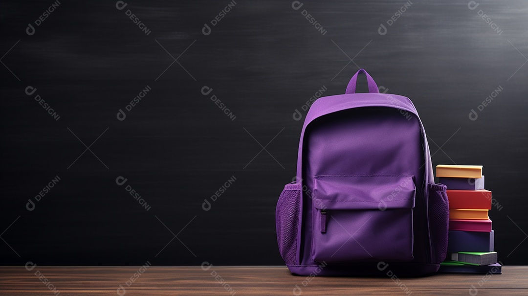 Mochila escolar infantil na volta às aulas. Esta cena é gerada através de inteligência artificial.