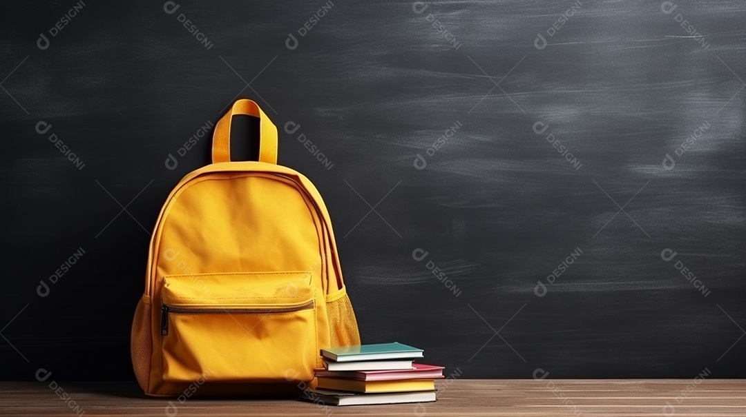 Mochila escolar infantil na volta às aulas. Esta cena é gerada através de inteligência artificial.