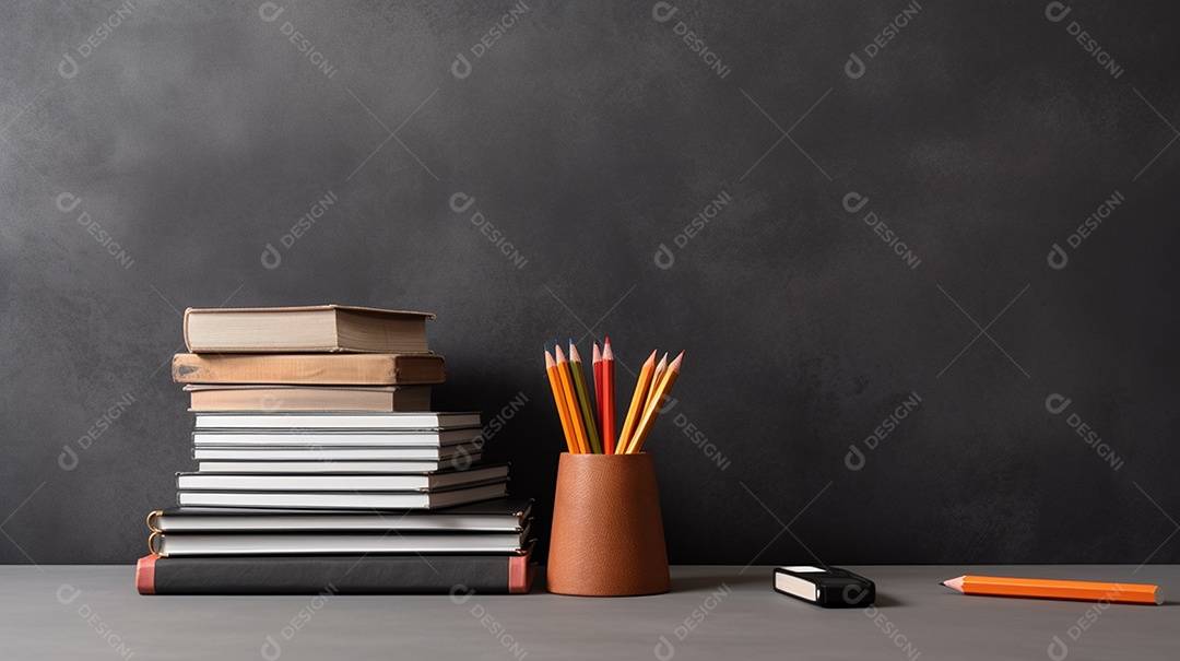 Livros escolares infantis e lápis na mesa