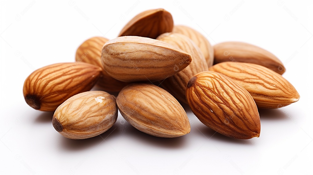 Frasco de vidro cheio de amêndoas na mesa de madeira