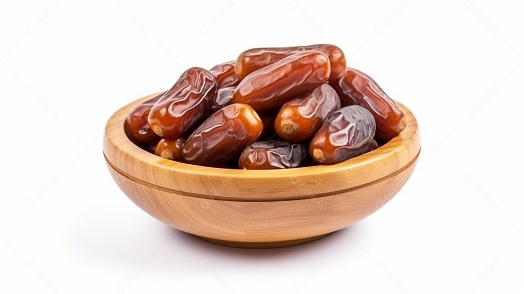 Tâmaras suculentas em uma tigela de madeira