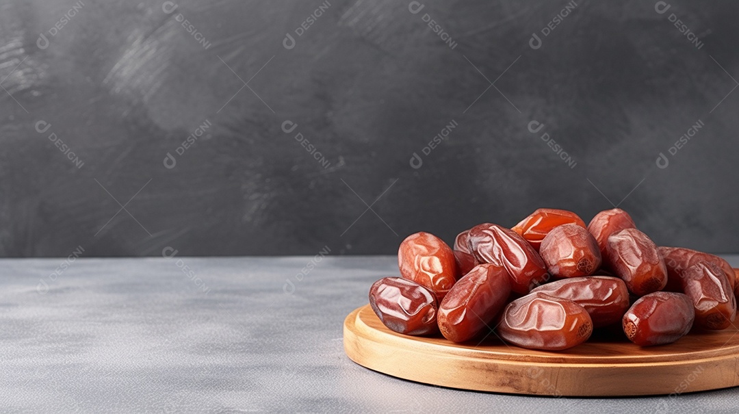 Tâmaras suculentas em uma tigela de madeira