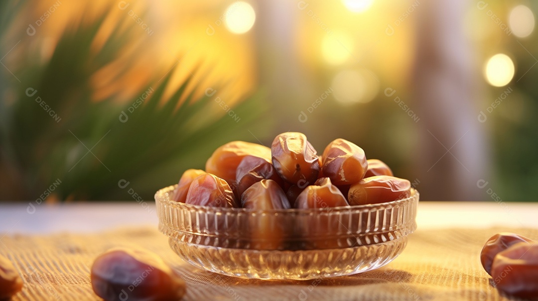 Tâmaras suculentas em uma tigela de madeira