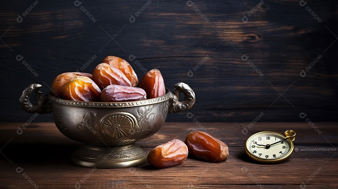 Tâmaras suculentas em uma tigela de madeira