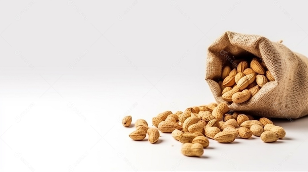 Amendoim fresco em saco vintage isolado em fundo branco