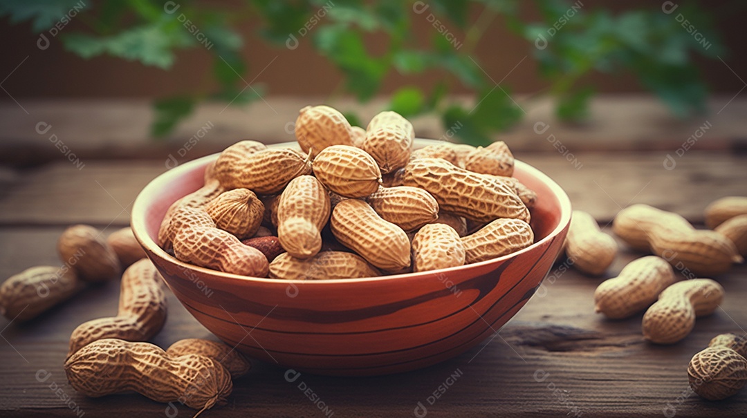 Tigela de amendoim sobre fundo branco