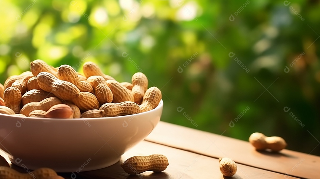 Tigela de amendoim sobre fundo branco