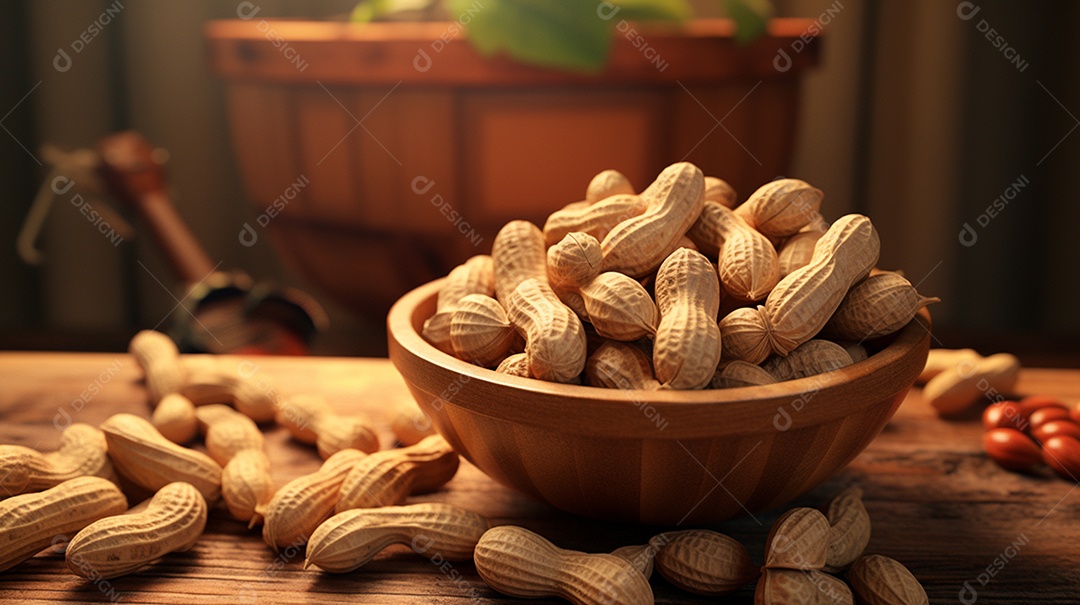 Tigela de amendoim sobre fundo branco