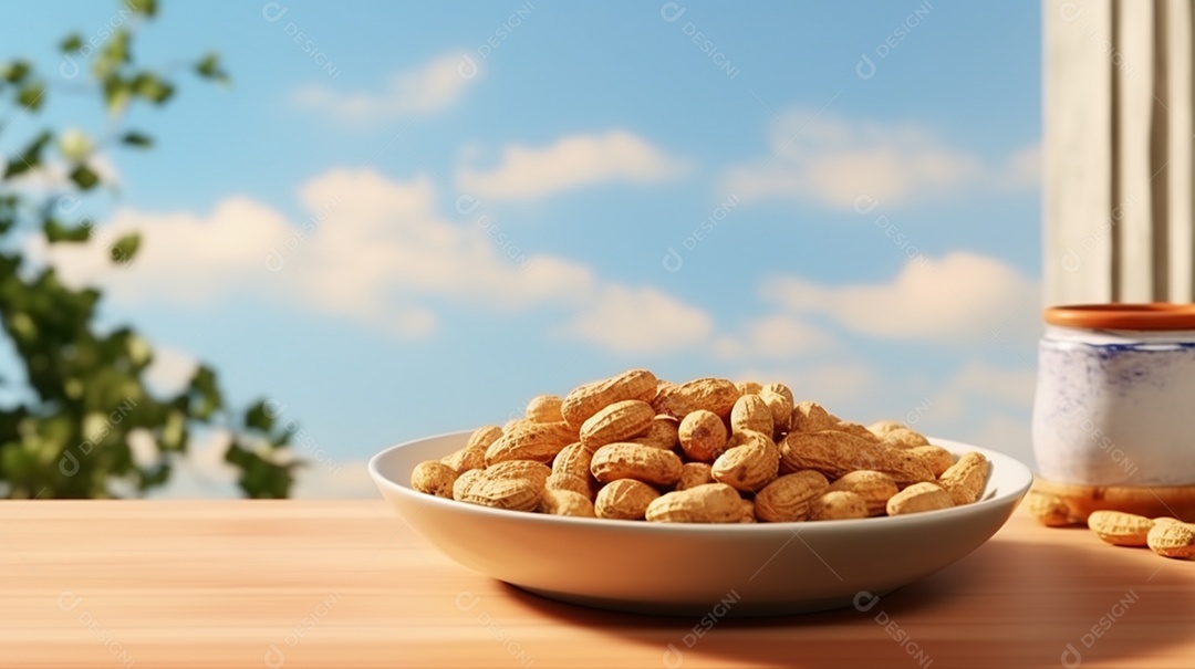 Tigela de amendoim sobre fundo branco