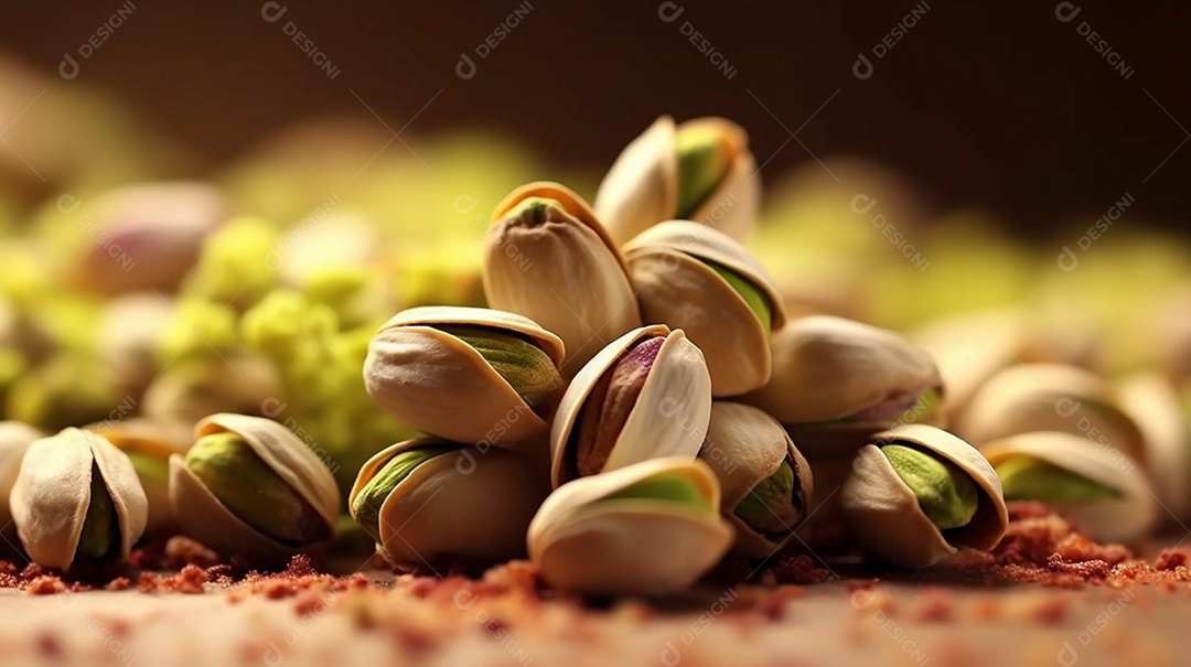 Tigela de pistaches sobre fundo branco