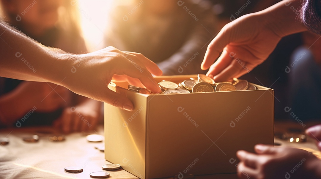 Vista da mão masculina colocando dinheiro na caixa, conceito de doação, dia internacional da caridade