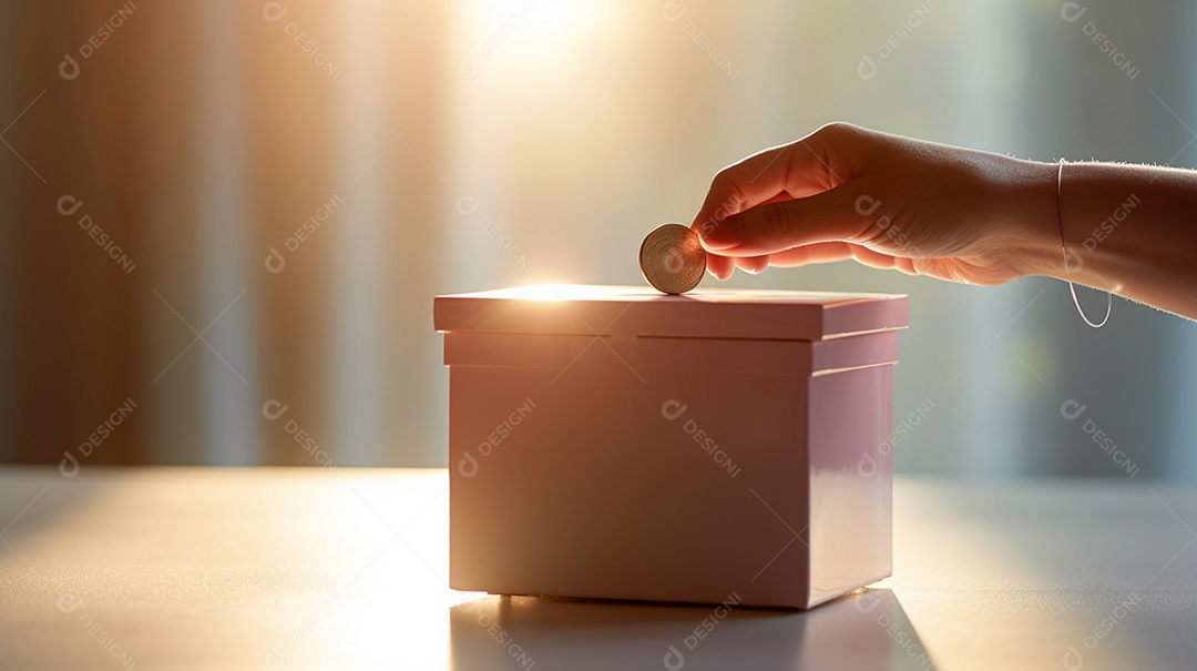 Vista da mão masculina colocando dinheiro na caixa, conceito de doação, dia internacional da caridade