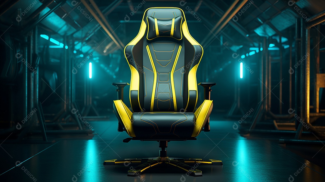 Cadeira de jogos em fundo de tecnologia brilhante