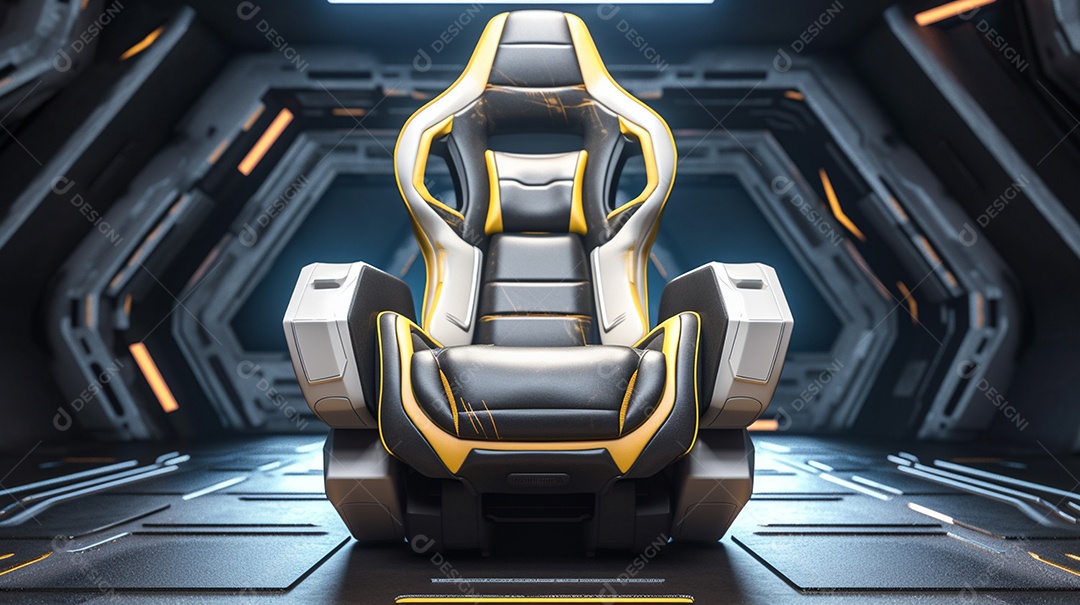 Cadeira de jogos em fundo de tecnologia brilhante