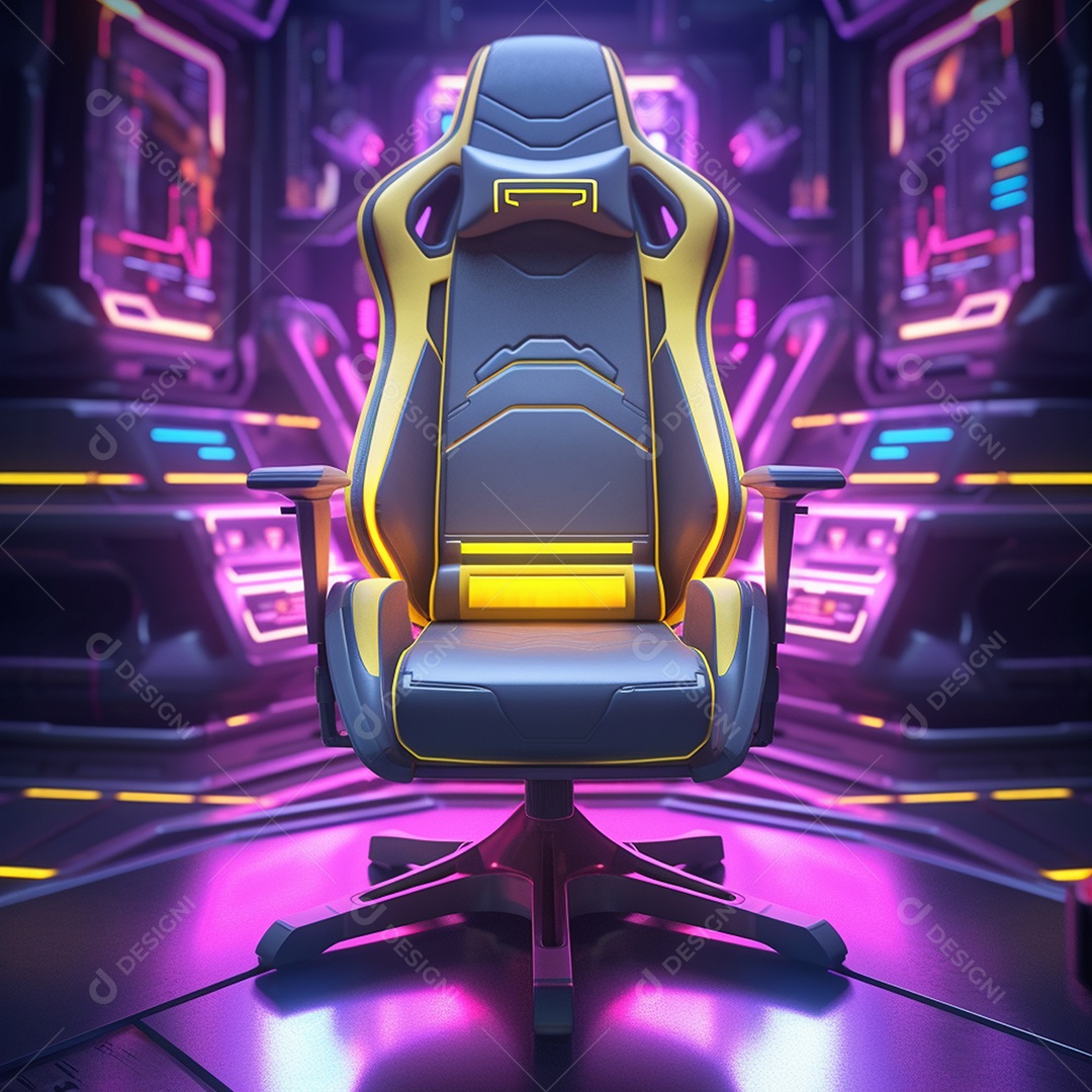 Cadeira de jogos em fundo de tecnologia brilhante