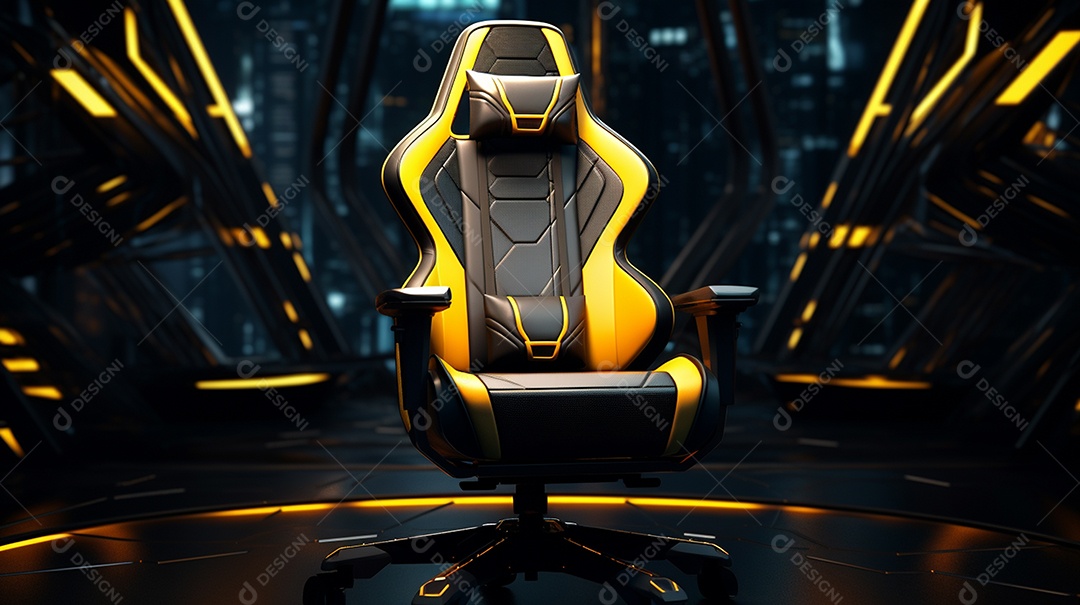 Cadeira de jogos em fundo de tecnologia brilhante