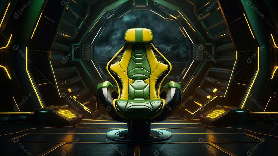 Cadeira de jogos em fundo de tecnologia brilhante