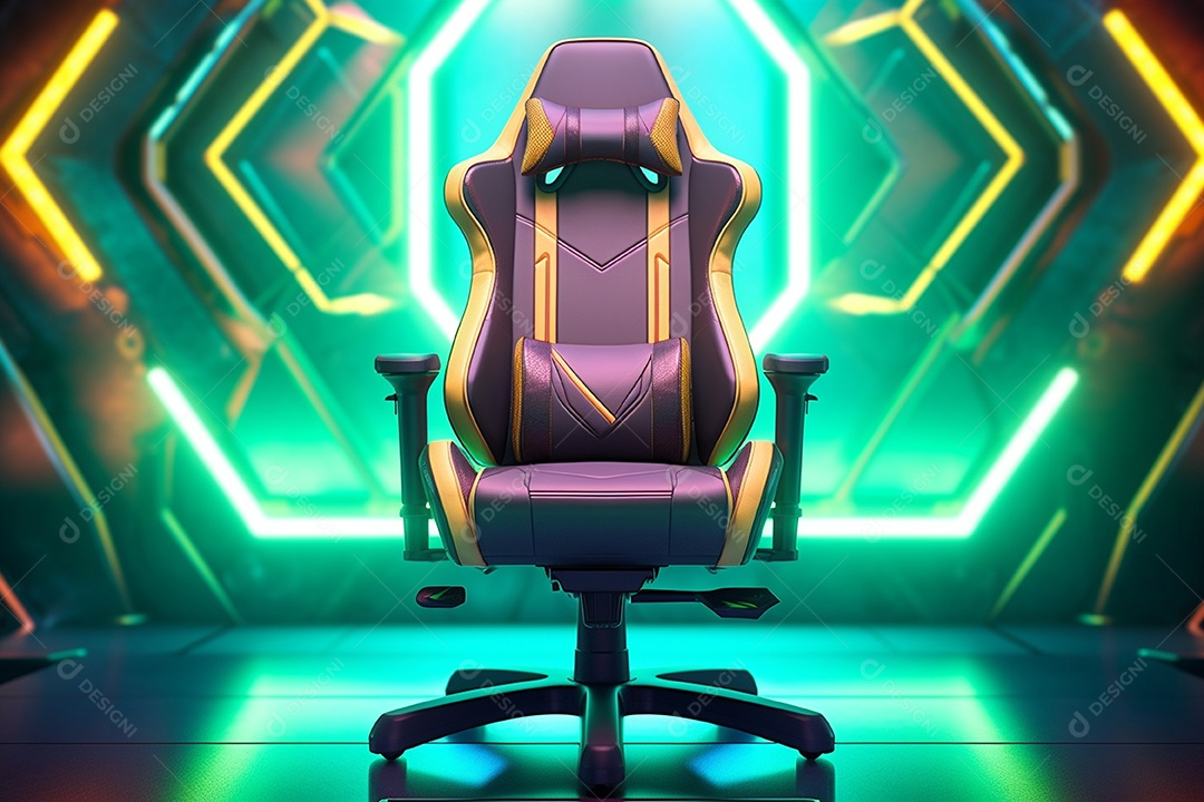 Cadeira de jogos em fundo de tecnologia brilhante
