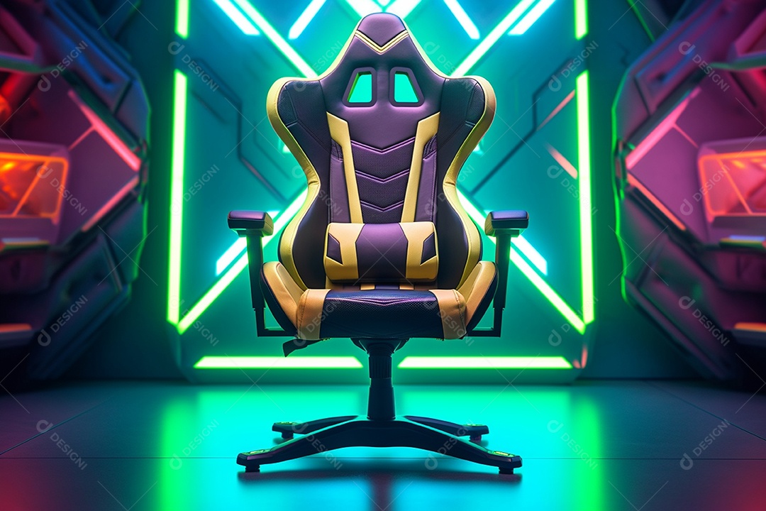 Cadeira de jogos em fundo de tecnologia brilhante